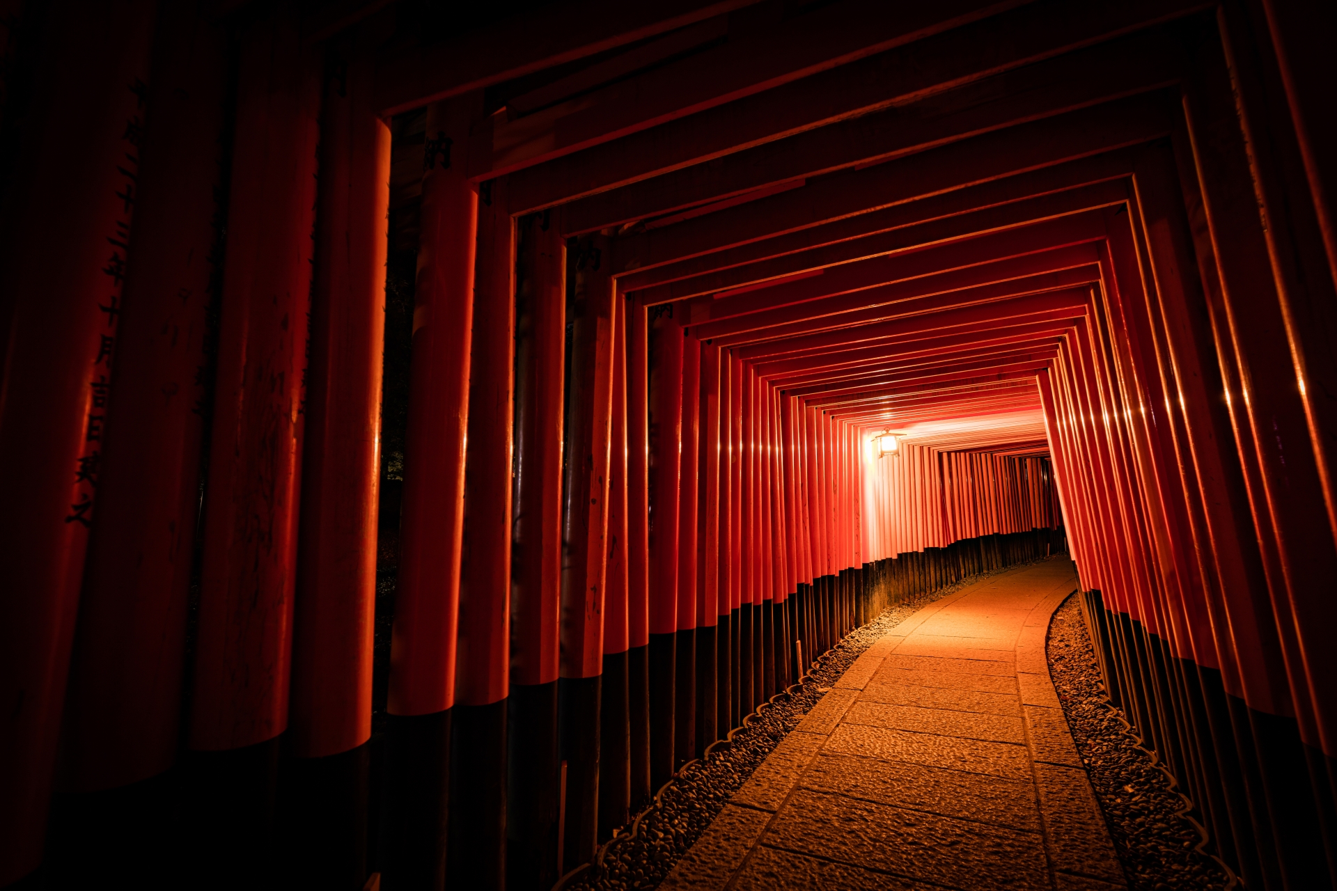 A shrine path lined with red torii gates.