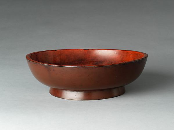Round bowl, dated 1580. Negoro ware, red and black lacquer